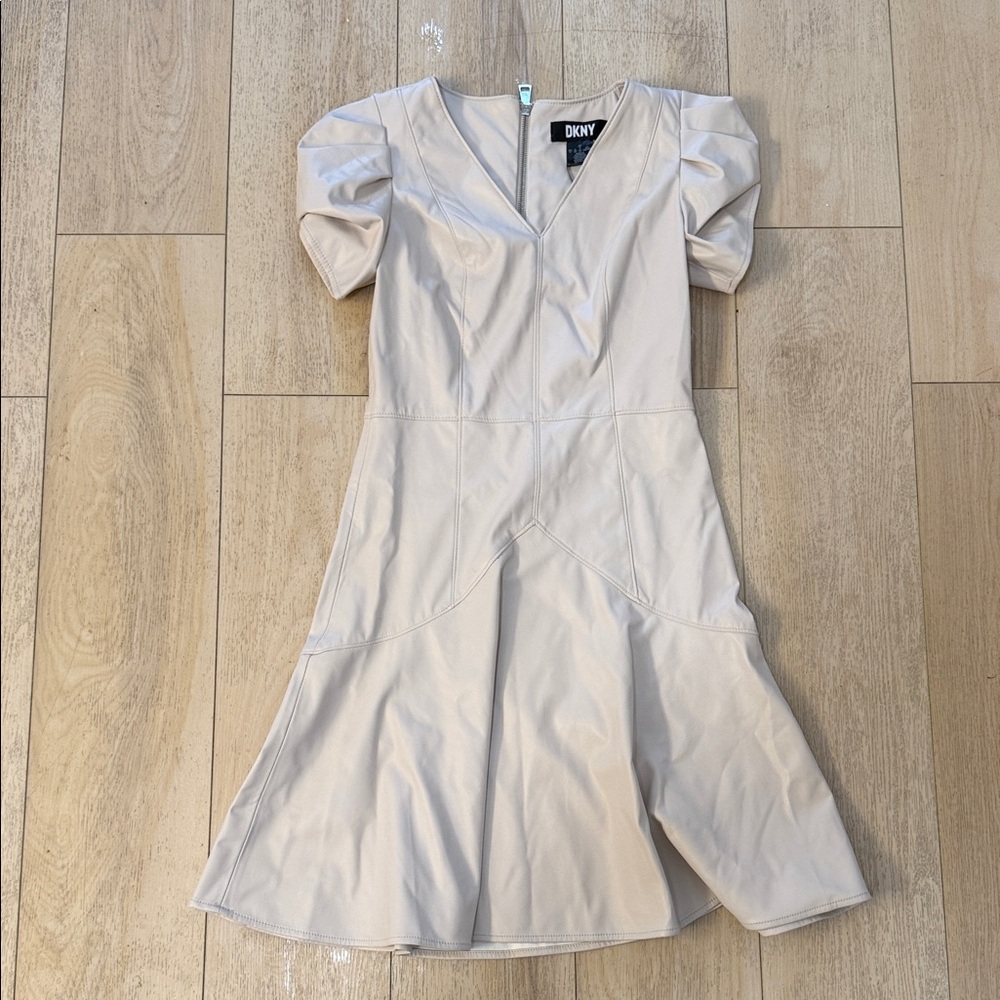 DKNY Beige Puff Sleeve Midi Dress Size 2